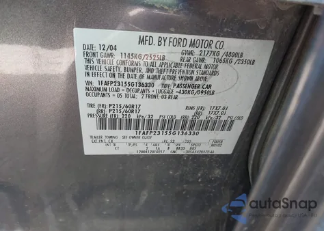 2005 Ford Five Hundred Se из США, поврежденный, VIN 1FAFP23155G136330